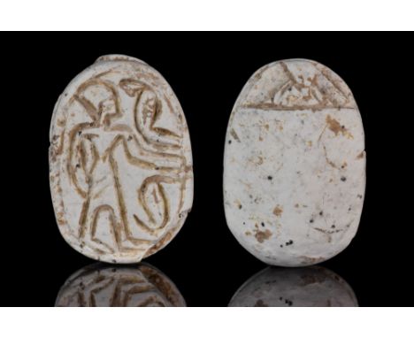 New Kingdom, Ca. 1550-1070 BC.A steatite carved scarab beetle amulet with incised features such as clypeus, prothorax and ely