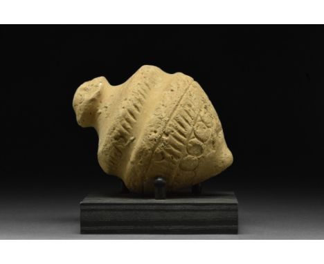 Ca. 800-1000 AD.A ceramic grenade, also referred to as "Greek Fire". This hollow vessel is acorn-shaped with a short neck and
