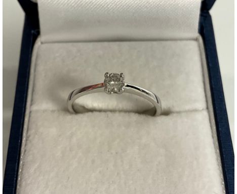 A 14ct white gold Round brilliant cut diamond solitaire ring, Diamond approx 0.18ct, size N, 2g gross, boxed.