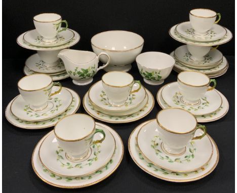 A 19th century Powell and Bishop Hanley tea service for eight including; eight tea cup and saucers, sugar;etc, mark to base, 