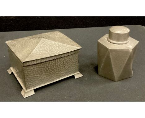 A liberty &amp; Co. Tudric Pewter Tea Caddy, 01554: a Clifton Cigarette Box, (2).