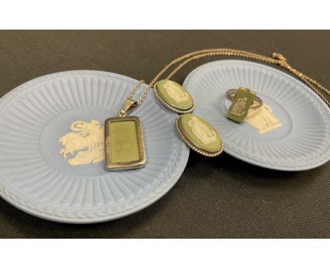 Wedgwood including; a pair of green basalt earrings, matching pendant and ring, all stamped silver; etc