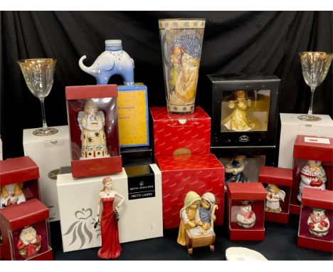 A group of nine Goebel Christmas decoration figures, a pair of Goebel wine glassws decorated in the Gustav Klint design, Roya