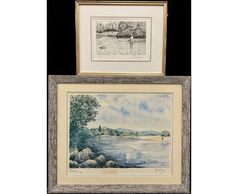 Tim Havers, Fishing the Tay, signed, dry point engraving, limited edition number 4/100;  Pat Auld, after, ‘Bulwark’, signed i