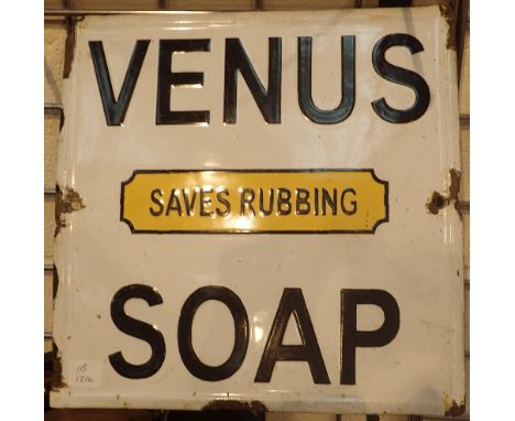 Venus Soap Saves Rubbing enamel advertising sign, 30 x 30 cm