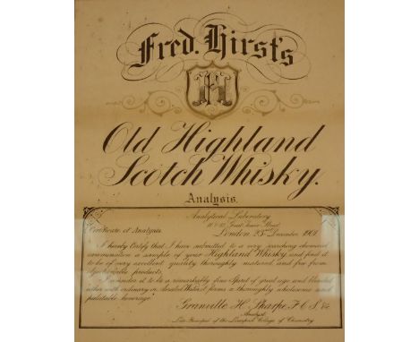 Fred Hirst Old Highland Scotch whisky analysis picture, 45 x 60 cm 