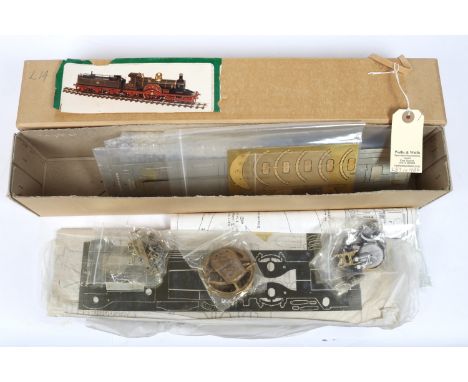 D.J.B. Engineering Kit. A 7mm Fine Scale GWR Dean Single 4-2-2 locomotive and 3000 gallon tender unmade kit. An etched nickel