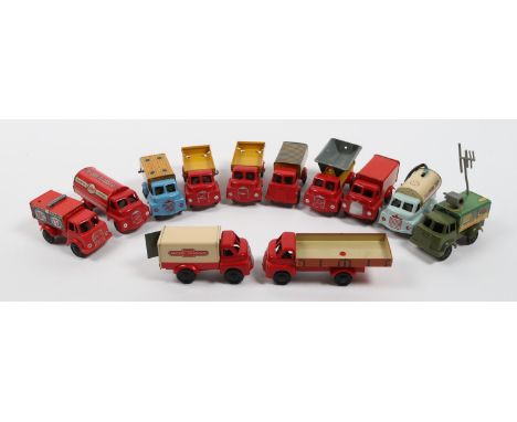 12 Wells Brimtoy  mechanical Pocketoys, mainly Bedford cabs, Includes Esso tanker, builder &amp; decorator van, Royal mail va