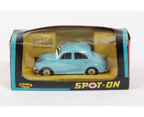 A  SPOT-ON No.269 Morris Minor 1000 with steering, finished in light blue. Boxed, and looks as though its never been opened. 