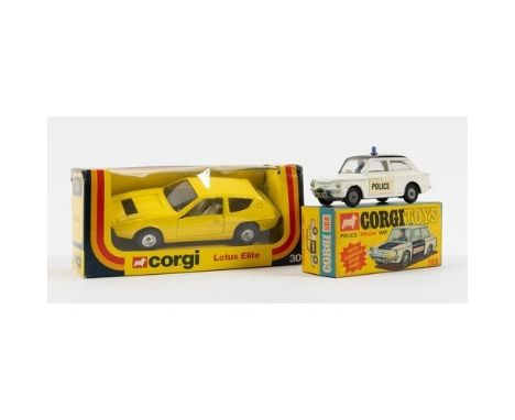 2 Corgi Toys. A POLICE Panda Imp (506). An example in white with black bonnet roof, luminous POLICE to doors, brown interior,