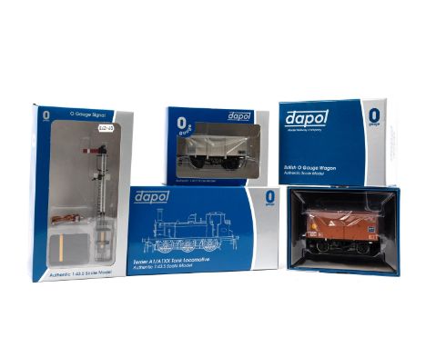 5 Dapol O Gauge. A Terrier A1/A1X Tank Locomotive BR black, early crest 32655. Plus 3 "British O Gauge Wagon" freight rolling