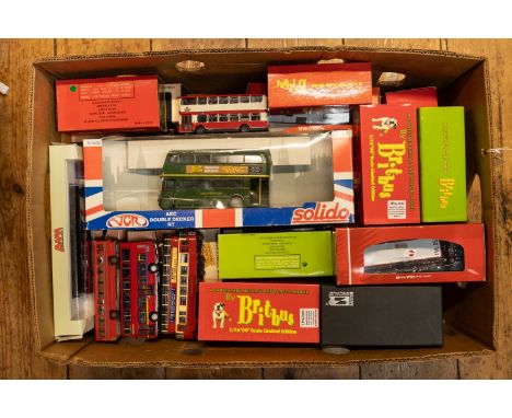 25 boxed bus models by various makers. Includes  Oxford, Britbus, Creative Masters, Solido, AWM, Traditional by ABC models, a