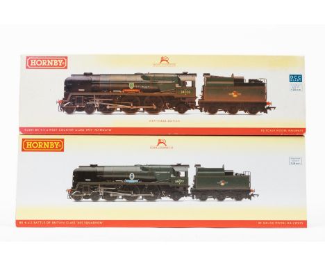 2 Hornby OO locomotives. (R.2584) a BR 4-6-2 West Country Class 7P 5F Plymouth, weathered edition, DCC ready. Plus a (R.3468)