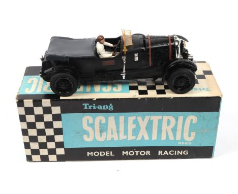 A Scalextric  MM/64 vintage Bentley finished in black plastic. Racing numbers missing from the sides, and also one headlight 