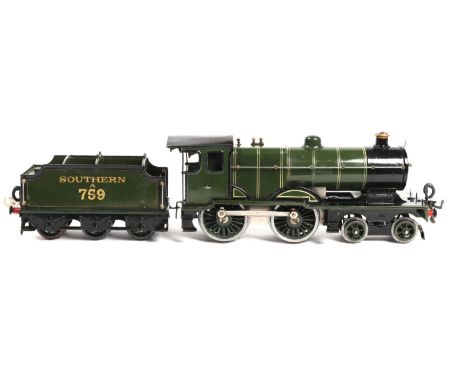 A Hornby O Gauge clockwork No.2C Southern Railways 4-4-0 Tender Locomotive. Finished in white lined dark green livery, tender