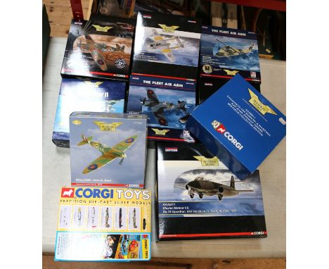 10 Corgi 1:72 scale Aircraft. Gloster Meteor F.8 No.78 Sqn RAF Horsham St. Faith Norfolk 1954. AA35011. BAE Hawk trainer RAF 