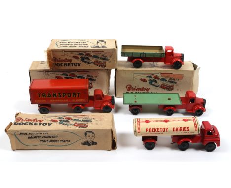 4 Wells Brimtoy pocket toy commercial vehicles, Mechanical Long Wheel base truck, dairy truck with Bedford cab, mechanical 6 
