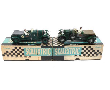2x Scalextric  MM/C64 vintage Bentley. Both finished in British Racing Green plastic, with racing number 8 to one, one over p