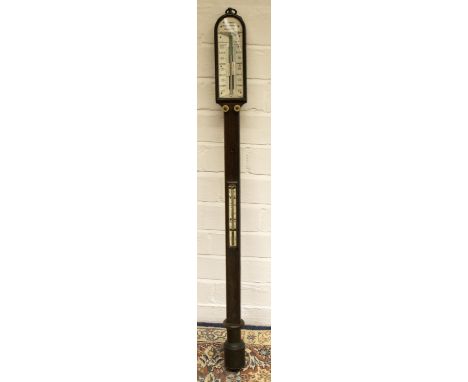 C19th rosewood marine stick barometer with thermometer by W Murphy, Meeting House Alley, Wapping, bone verniers with hanging 