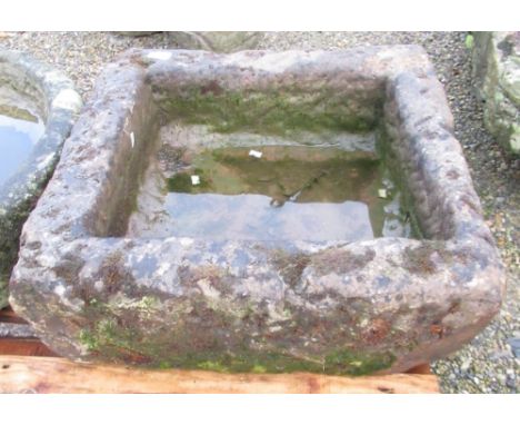 The Grange Goathland - Sandstone trough with herring bone markings, 54cm x 56cm, D20cm 