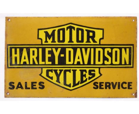 Harley Davidson Motorcycles Sales Service steel plate enamel sign, 28cm x 46cm 