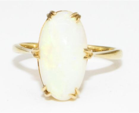 18ct yellow gold opal ring, the oval cabochon opal in claw setting, stamped 18ct, size 0, 4.0g (A/F) 