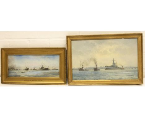 The Grange Goathland - R. Gurnell (British C20th); 'Review of the Home Fleet' and Towing a Battleship pair of watercolours, s