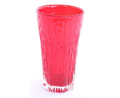 Whitefriars 'Cooling Tower' 9830 textured glass vase in ruby colourway as designed by Geoffrey Baxter c1974, H20.5cm 