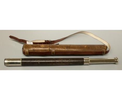 The Grange Goathland - Elliott Bros. 449 Strand C20th chromed metal and leather single draw. field telescope, in leather case
