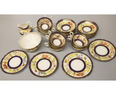 The Grange Goathland - Hamersley china part tea service for eight, printed and enamelled with a band of wildflowers within bl