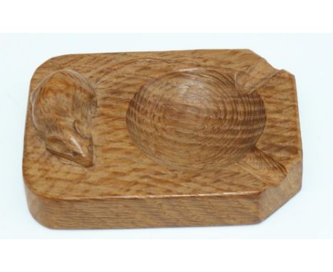 Robert Mouseman Thompson of Kilburn - an oak rectangular ashtray, carved with signature mouse, W10cm D7.5cm 