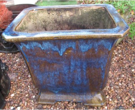 Large reconstituted stone planter with aquamarine stone glazing, 40cm x 54cm x 54cm 