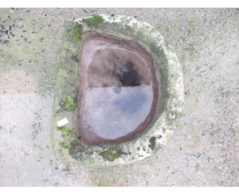 The Grange Goathland - D shaped sandstone trough with central drainhole, approx 69cm x 53cm x 28cm 