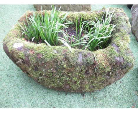 The Grange Goathland - Small sandstone moss covered planter/trough, 56cm x 38cm x 30cm 