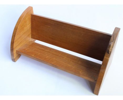 Robert Mouseman Thompson of Kilburn - oak book trough, curved ends carved with signature mouse, W45cm 