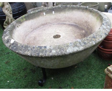 Extremely large, reconstituted stone planter with drainage hole, D78cm 