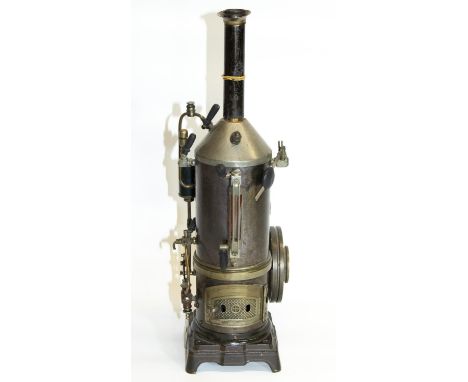 Early C20th Bing stationary steam engine, on cast base, with GBN Bavaria plaque, H38cm 