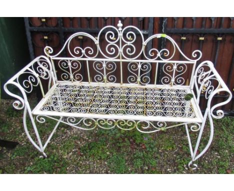 Folding metal garden bench with scroll and swag design, 132cm x 48cm x 69cm 