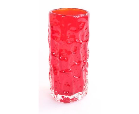 Whitefriars small bark textured vase pattern 9689 in ruby colourway as designed by Geoffrey Baxter c1967, H15cm 