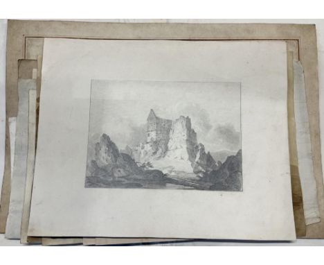 The Grange Goathland - Monochrome study of a man with barrow in a mill yard, a pencil sketch of a bridge, both unframed and i