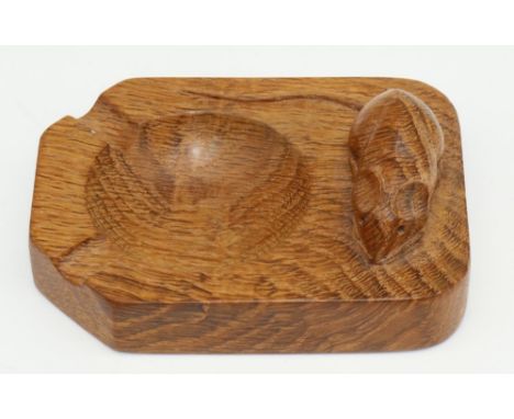 Robert Mouseman Thompson of Kilburn - an oak rectangular ashtray, carved with signature mouse, W10cm D7.5cm 