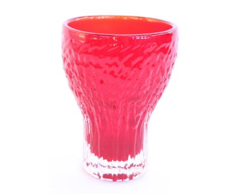 Whitefriars 'Chalice' 9835 textured glass vase in ruby colourway as designed by Geoffrey Baxter c1974, H14cm 