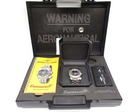 Breitling Emergency titanium wristwatch, signed dial with analogue and digital display, ref E76321, serial no. 364427, comes 