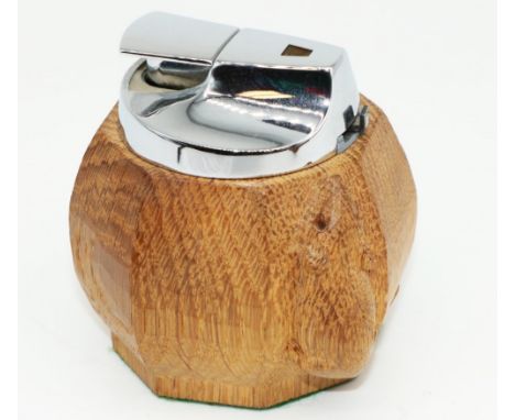 Robert Mouseman Thompson of Kilburn - an oak octagonal table lighter, carved with signature mouse, H7cm 