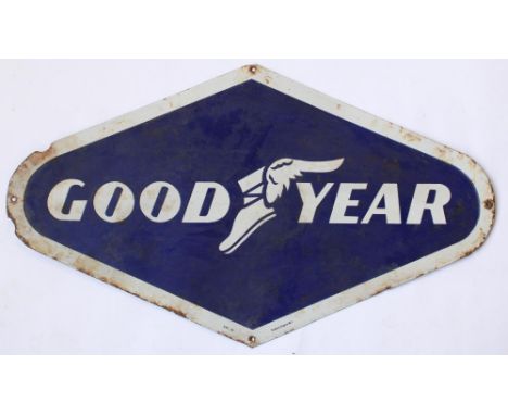 Goodyear large steel plate enamel sign, 44cm x 77cm 