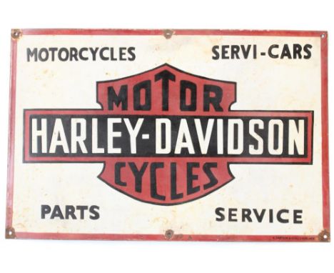 Harley Davidson Motorcycles steel pressed enamel sign, 38cm x 59cm 