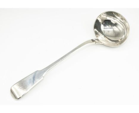 Will.IV hallmarked silver Fiddle pattern ladle with engraved initials 'RK', by John Harris V, London, 1831, L33cm, 9.09ozt 
