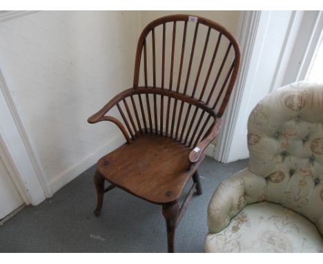 19th Century elm and yew wood stick back Windsor chair raised on cabriole front supports (for restoration)
