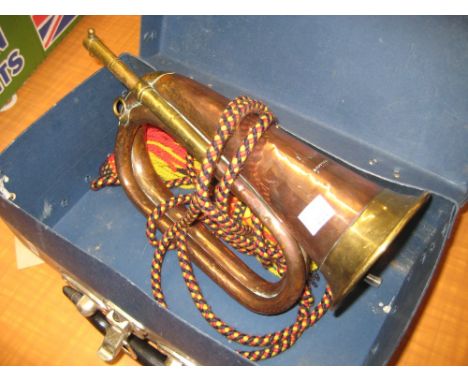 G. Potter and Son, copper and brass bugle with cord in later case