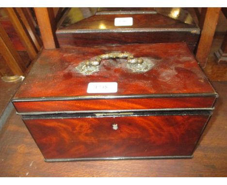 George III mahogany two division tea caddy and a 19th Century flame mahogany box with hinged lid